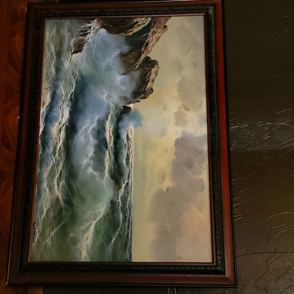 Ocean Mountain Seascape Oil Painting signed Guido Odierna (Italian, 1913-1991)